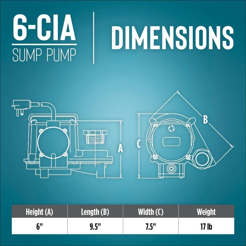 6-CIA 115 Volt, 1/3 HP, 2760 GPH besi cor pompa bah rendam dengan sakelar diafragma Integral, 10 kaki. Tali, biru