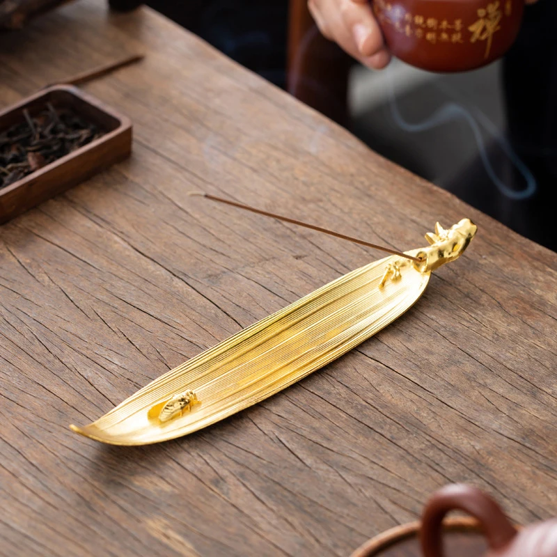 1 Piece Alloy Bamboo Leaf Incense Burners Creative Incense Holder One Leaf Flat Boat Censer Incense Stick Burner Home Decoration