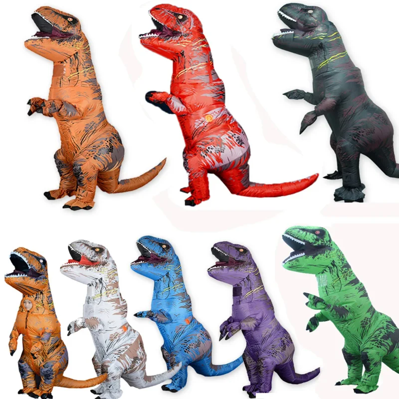 T Rex Velociraptor Inflatable Costume Mascot Cosplay Tyrant Saurio Rex Dino Halloween For Women Men Kid Cosplay Funny Suit