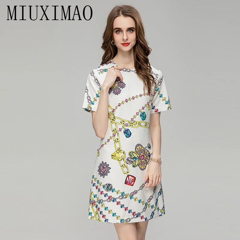 

MIUXIMAO 2023 Summer/Fall Dress Newest Arrival Fashion Short Sleeve Slim Flower Diamonds Above Knee Tank Dress Women Vestidos