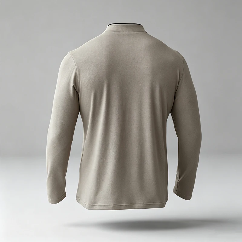 Herren Minimalistisches Halbzipper-Langarmshirt mit Stehkragen aus vielseitigem Strickmaterial für alltägliche urbane Multi-Szenario-Kleidung. – Detail 4