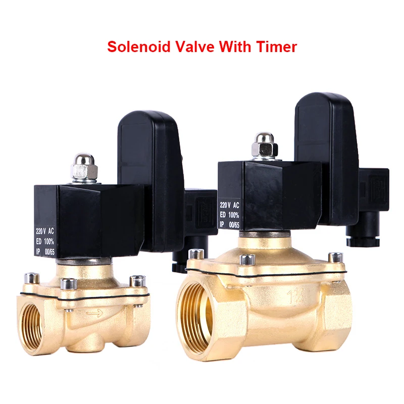 

Electric Solenoid Valve With Timer Normally Closed Brass Female Thread 1/2" 3/4" 1" DN15 DN20 DN25 Switch Water Valves 220V 24V