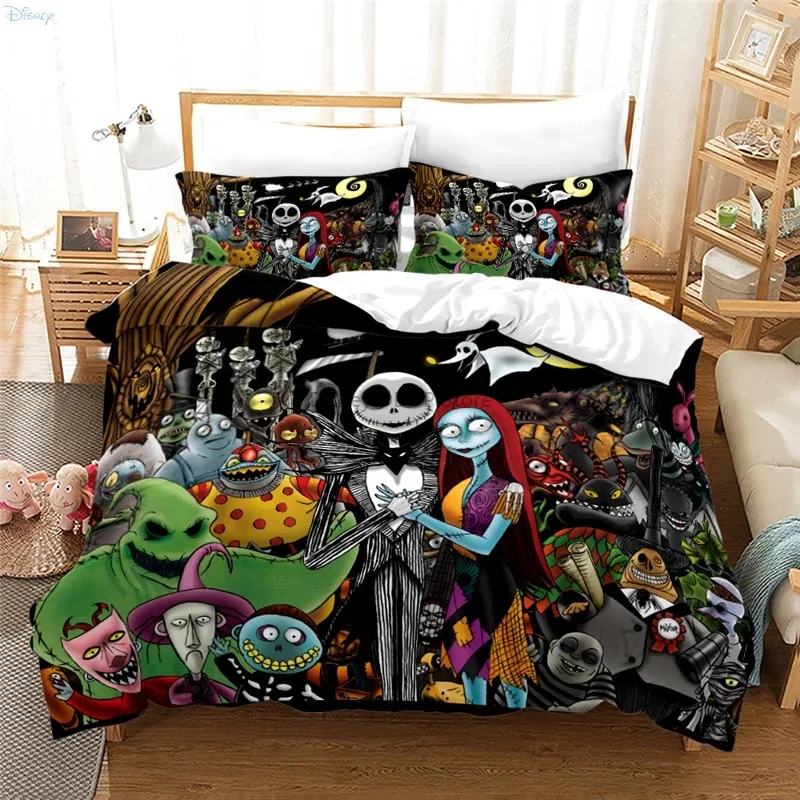 Disney Nightmare Before Christmas Duvet Cover Pillowcase Jack Sally Bedding Set 3D Printed Duvet Cover Pillowcase Boy Girl