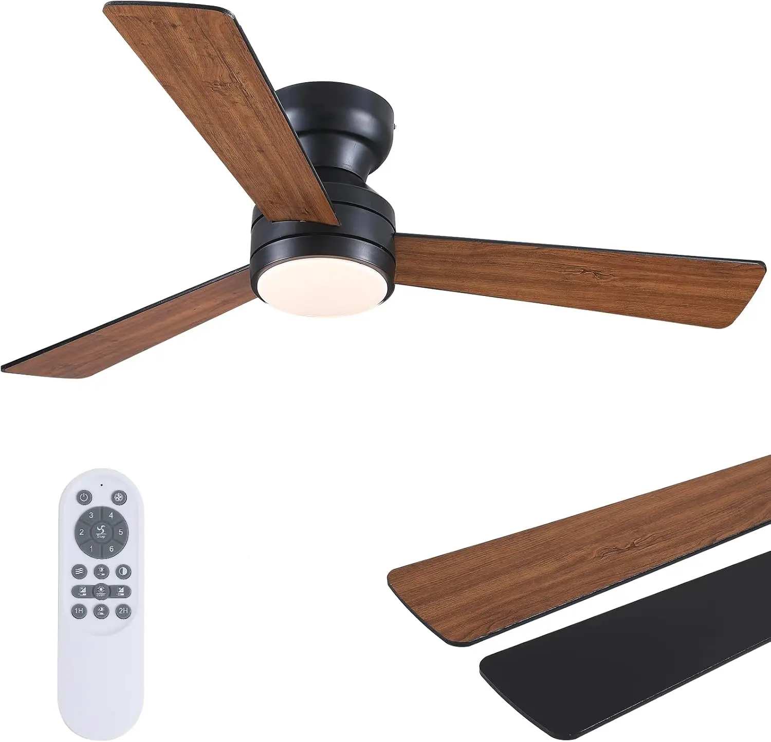 

46" Low Profile Ceiling Fan with Light & Remote, Flush Mount, Reversible, Dimmable LED, Quiet Brown Fan for Bedroom