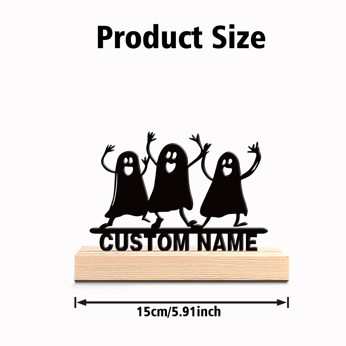 1pc Fashion ghost Custom Name Metal Statue Tin Ornament Tin Sculpture With Wood Base Art Figurine With Wood Base Bedroom Table