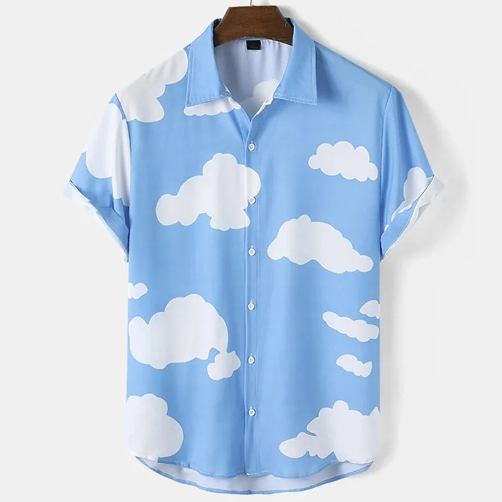 

Men's Shirts Short Sleeve Cloud Printed Tops Hawaiian Holiday Shirts Fashion Unisex Shirt Summer Tees Casual Oversized Clothing