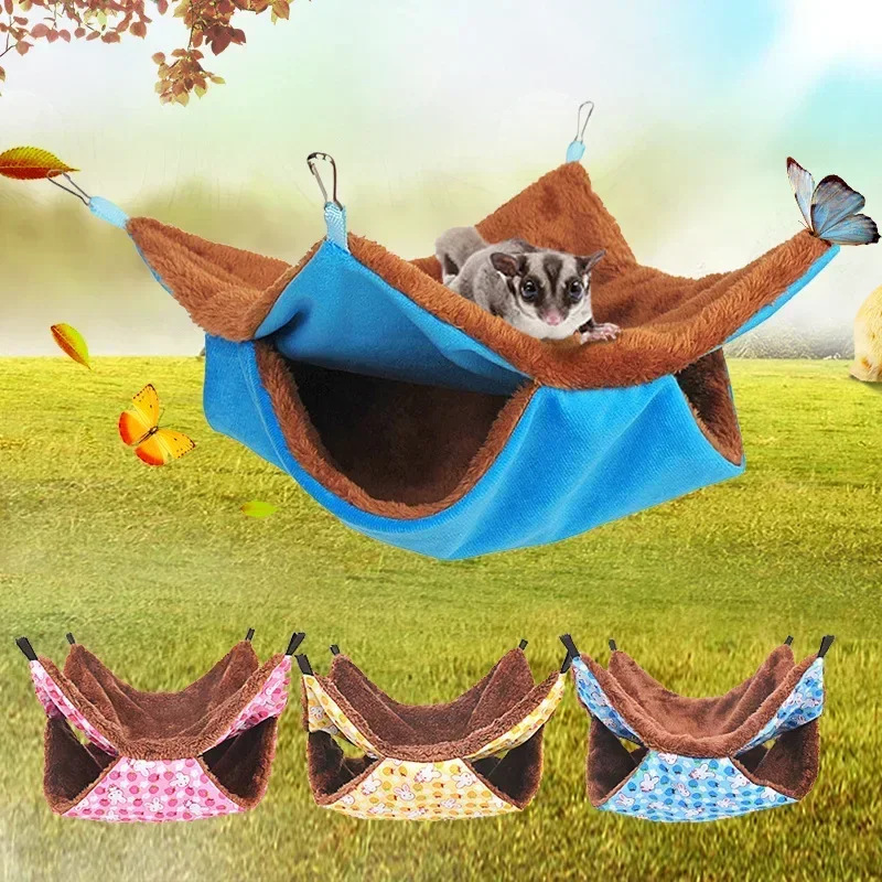 

Plush Hamster Hammock Squirrel Ferret Rabbit Pet Bed Double-layer Thicken Warm Sleeping Nest Hanging Cage House