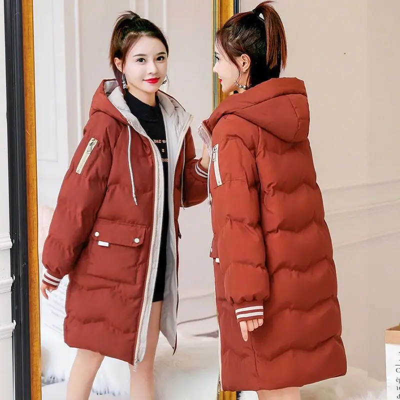 Women Parka Winter Jacket New Long Coat Thicken Hooded Zipper Pockets Slim Warm Loose Snow Wear Woman Padded Clothes