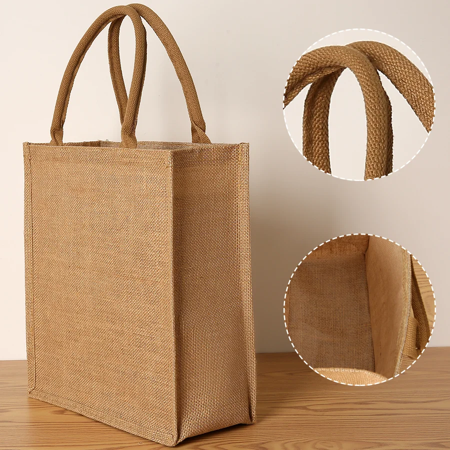 Sac fourre-tout en jute pour femmes, sac de shopping de grande capacité, sac de rangement de voyage, sac à main à bouche ouverte pour hommes