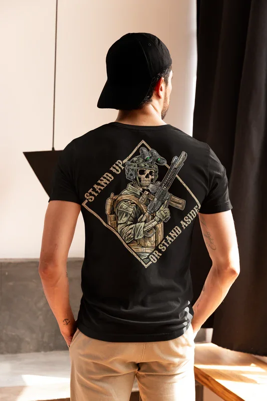Stand Up o Stand Aside-Camiseta con esqueleto de guerrero táctico militar, camiseta militar para gimnasio, camisetas gráficas, ropa de algodón para hombres
