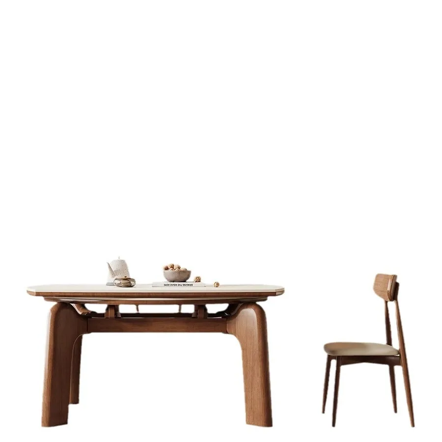 Elephant leg Black walnut French medium-ancient solid wood rock slab retractable dining table Variable round table