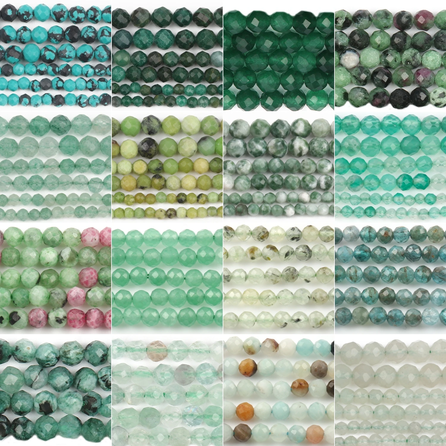 2/3/4mm Green Series Natural Faceted Quartz Agates Jade Tiny Waist Stone Bead for Beadwork DIY Jewelry Making Bracelet Accessory