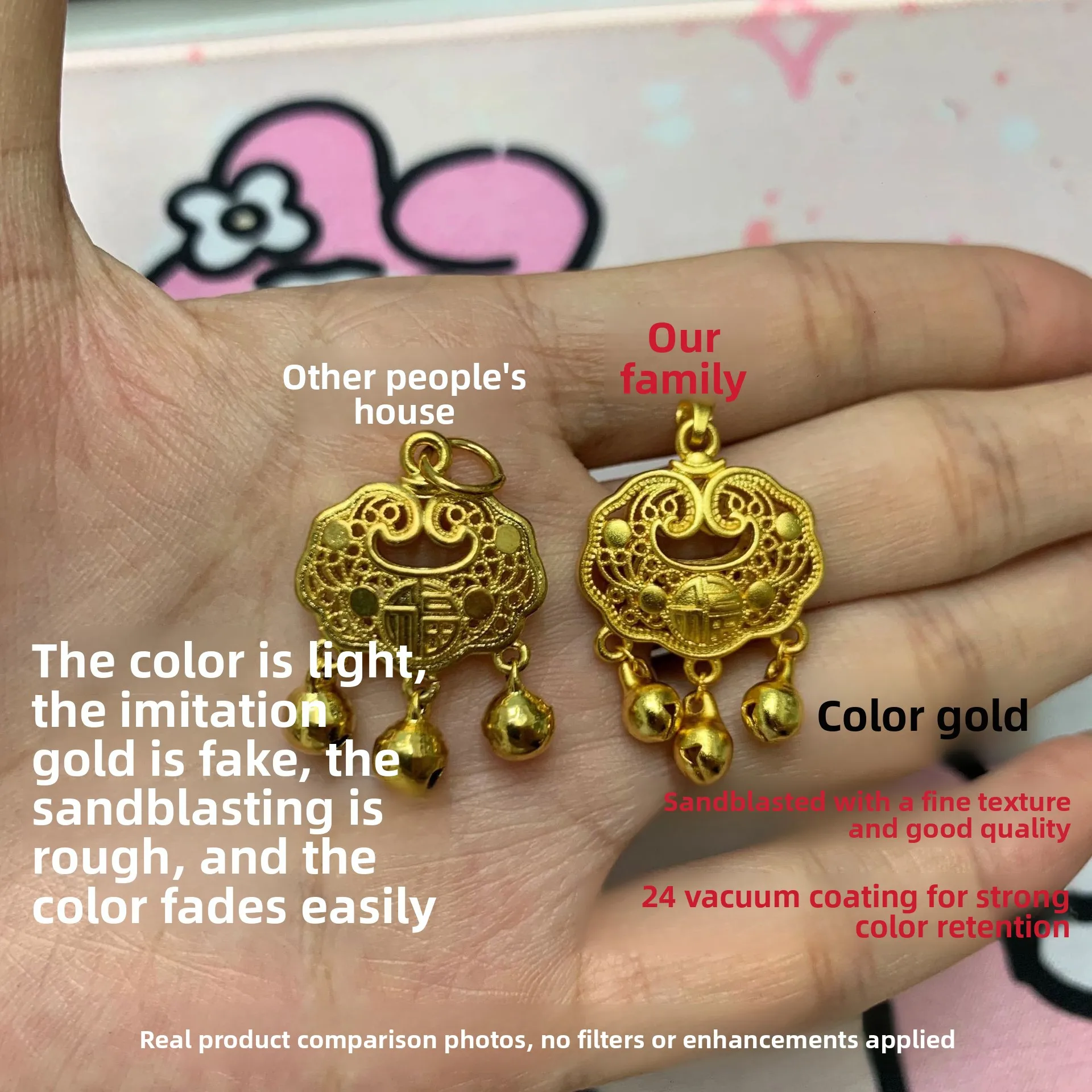 Women's Delicate Elegant 24K Gold Plated Long Lasting Color Retention Necklace With Cubic Zirconia Inlaid Flower Stamen Key Pend