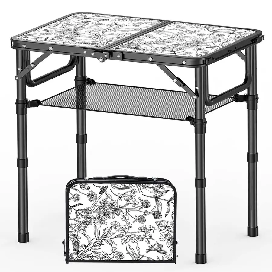

de JouyInspired Camping Table, Vintage French Floral Pattern Folding Table, Adjustable Height, Lightweight amp Portable Outdoor