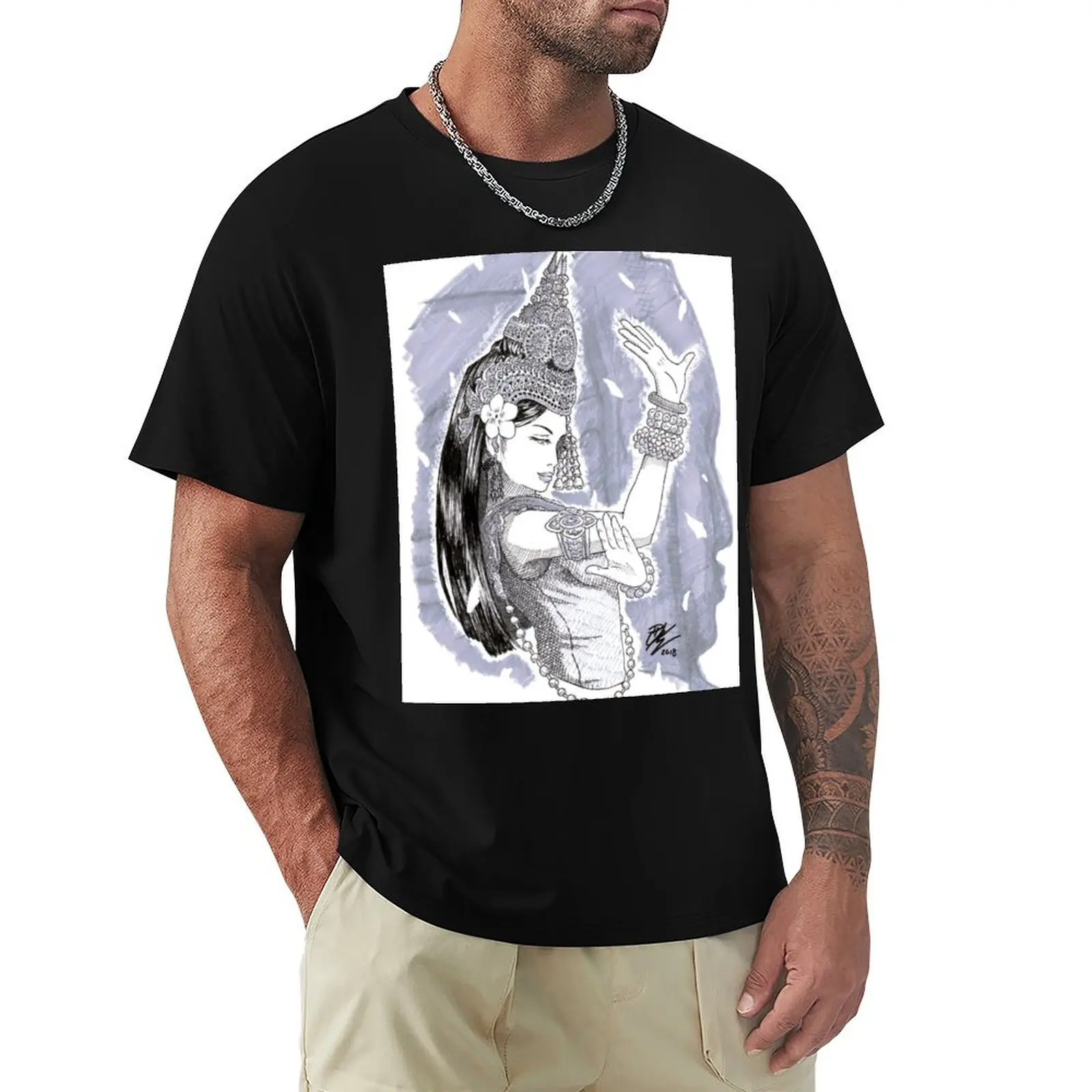 Cambodian Apsara art T-Shirt Retro Style Print Casual Top