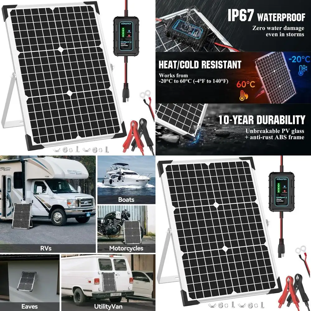 

12V Waterproof Solar Panel Kit for Trickle Charging Car, Motorcycle, Boat, RV, Marine, and Agricultural Vehicles