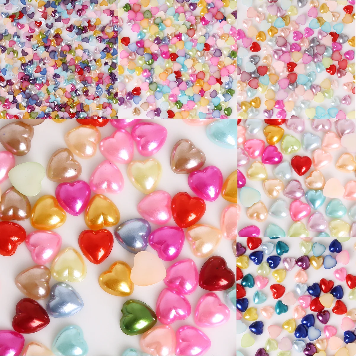 50-300pcs/lot 3/4/6/8/10/12mm Mixed Color Heart Shaped Flat Back ABS Imitation Pearl Beads For DIY Jewelry Making Findings Decor