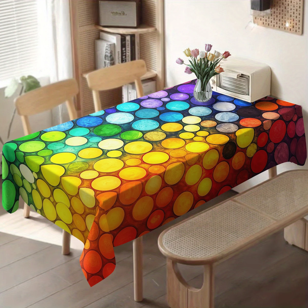 Bohemian Floral Spliced Pattern Polyester Tablecloth, Decorative Dining Table Cover, Stylish Home Dining Party Decor