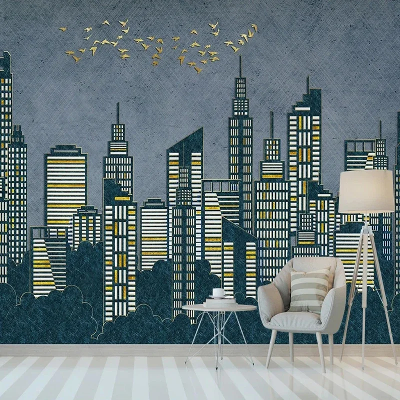 Photo Wallpaper Nordic Retro Geometric Golden Architecture Flying Birds Mural Wall Cloth Living Room TV Sofa Backdrop Walls 3 D