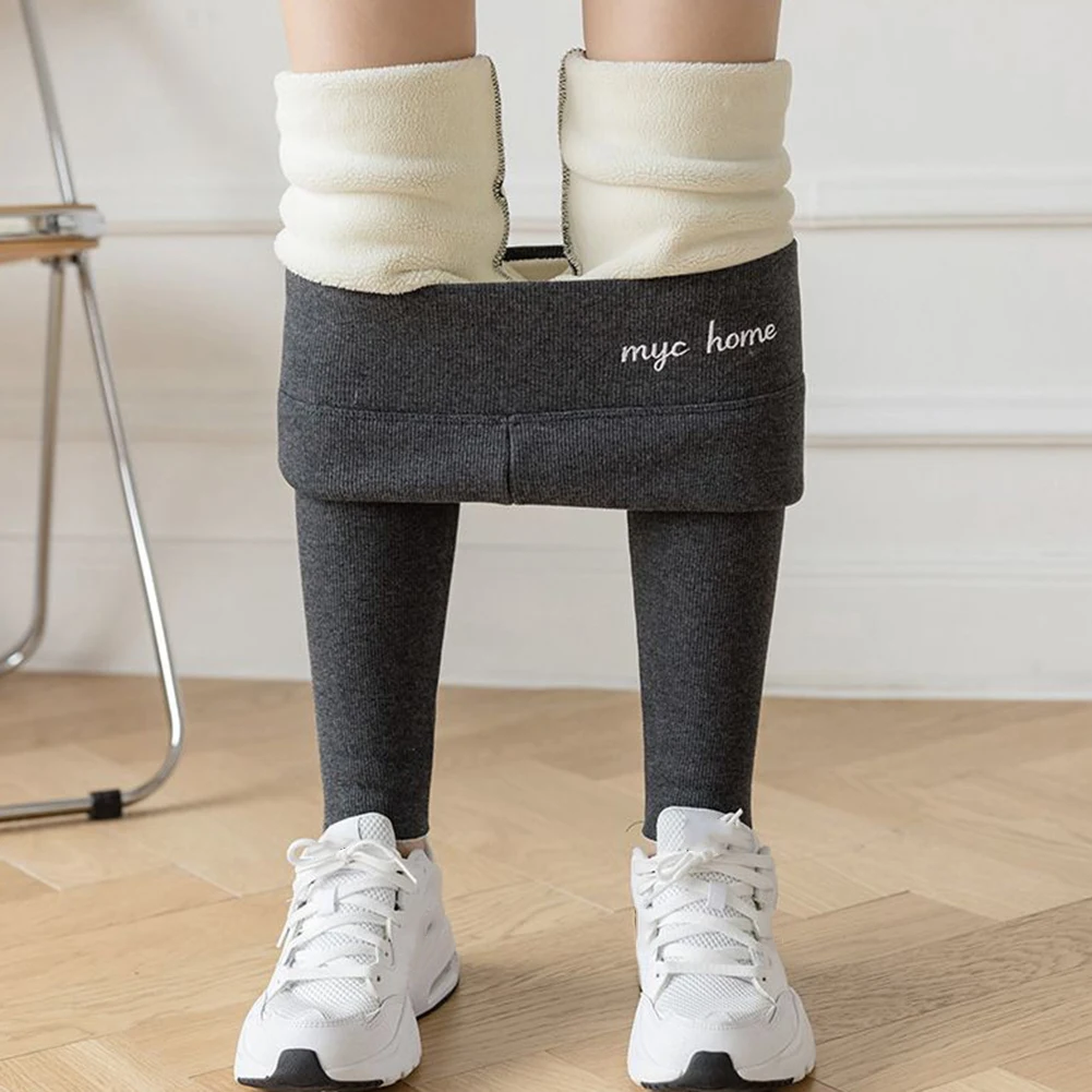 เลกกิ้งผ้าฟลีซแบบสกินนี่สำหรับใส่ทุกวัน เลกกิ้งผ้าฟลีซสีดำ กางเกงขายาวผู้หญิง ลายเรียบ เหมาะสำหรับฤดูหนาว