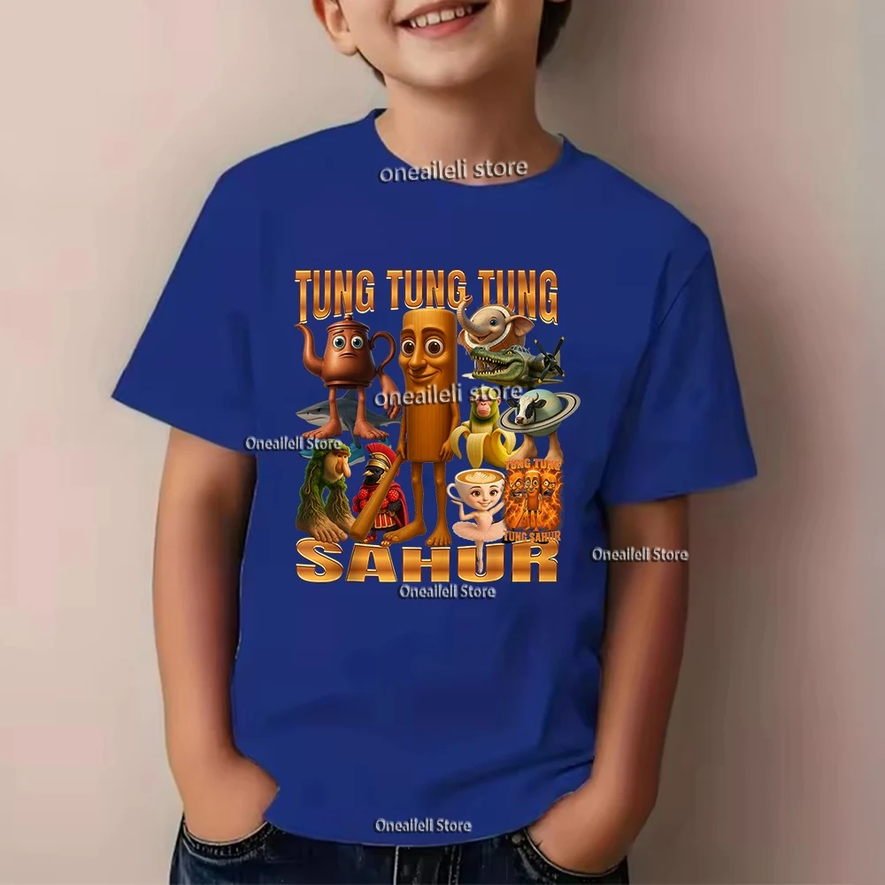 Summer Italian Brainrot Kids T-shirt Funny Tralalero Tralalas Tung Sahur Short Sleeve Bombardiro Crocodilo Cappuccino Boy Tops
