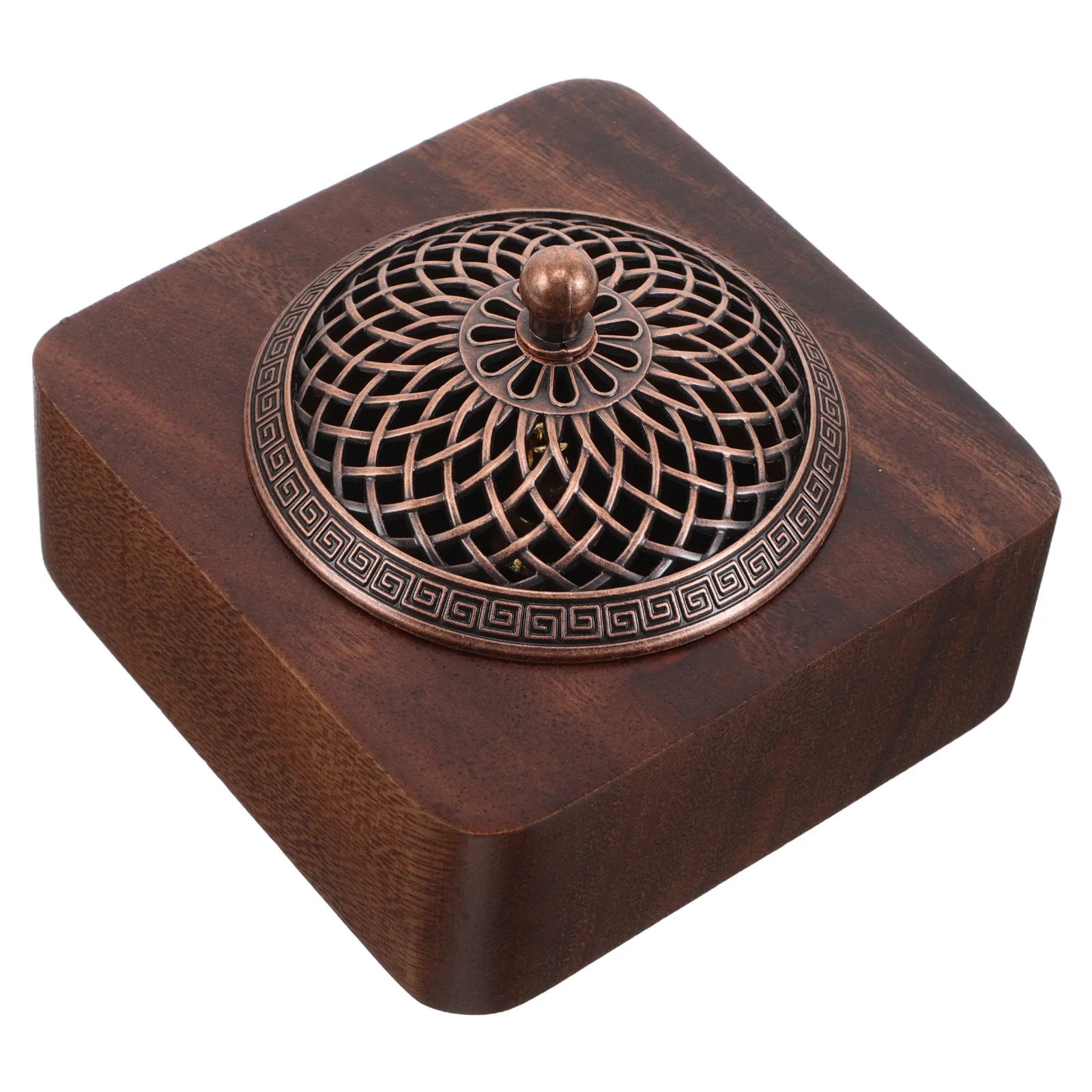 

1Set Incense Cone Holder Retro Wooden Burner Brass Lid Vintage Bakhoor Aromatherapy Decorative Censer Smudging Aromatherapy