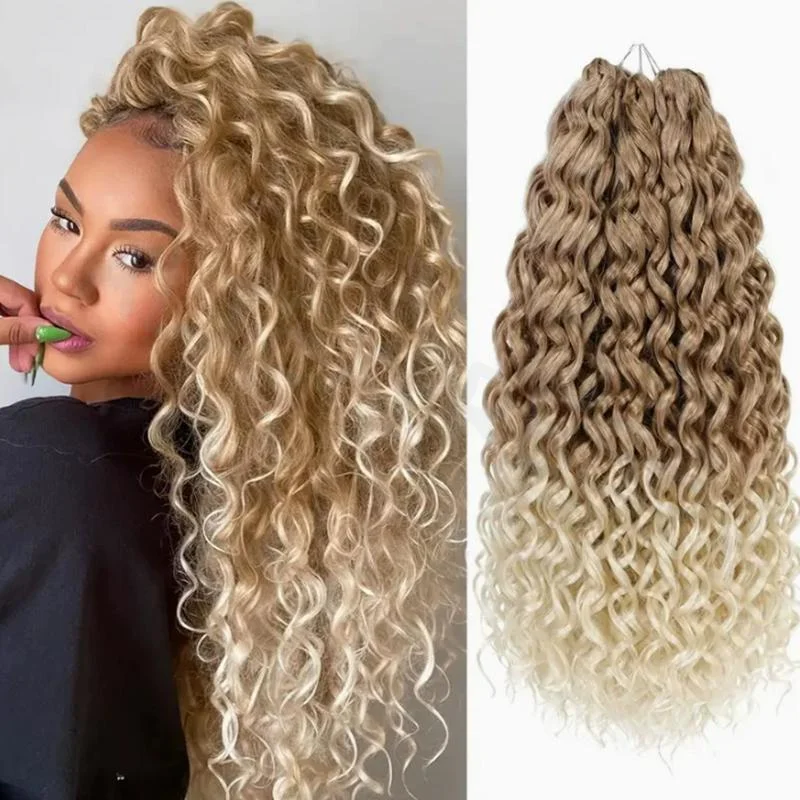 14 Inch Gogo Curly Crochet Hair Water Wave Synthetic Bohemian Braid Neat Ends No Shedding Full Hair for