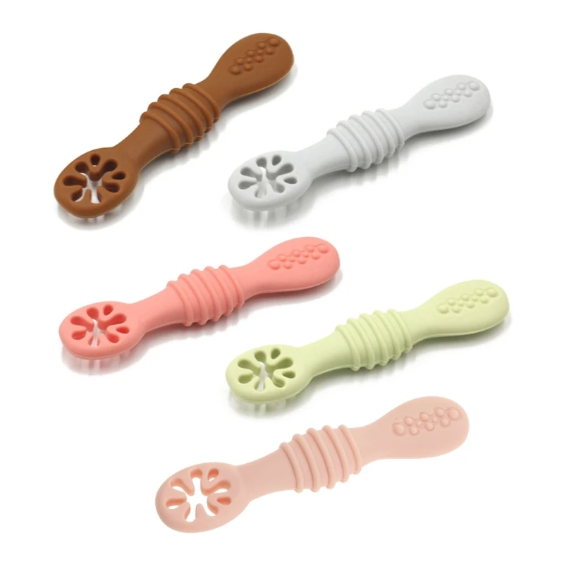 97BE Baby-Led Weaning Silicone Spoon Learning Feeding Training Utensils Newborn Tableware