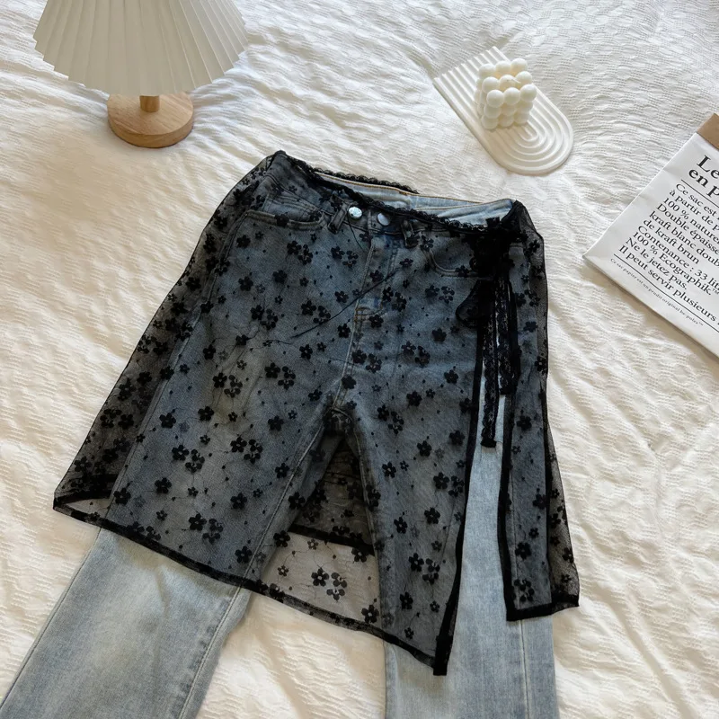 2025 New Fashion Lace Half Length for Ladies Stacked with Interior Bottom Skirt Women's Clothing Skirts Bottom Hem Fart Curtain