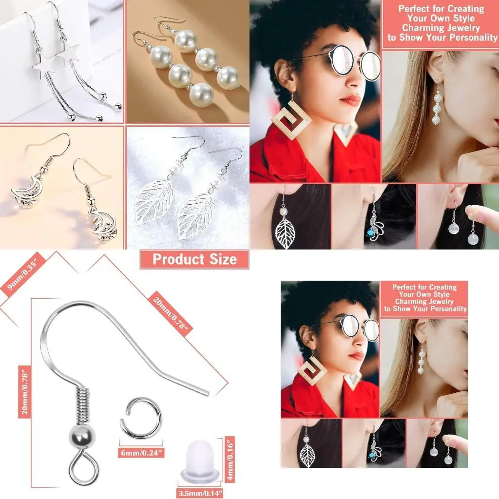 

J78F Earring Hook,300Pcs Earring Making for w/ Jump Ring Earring B