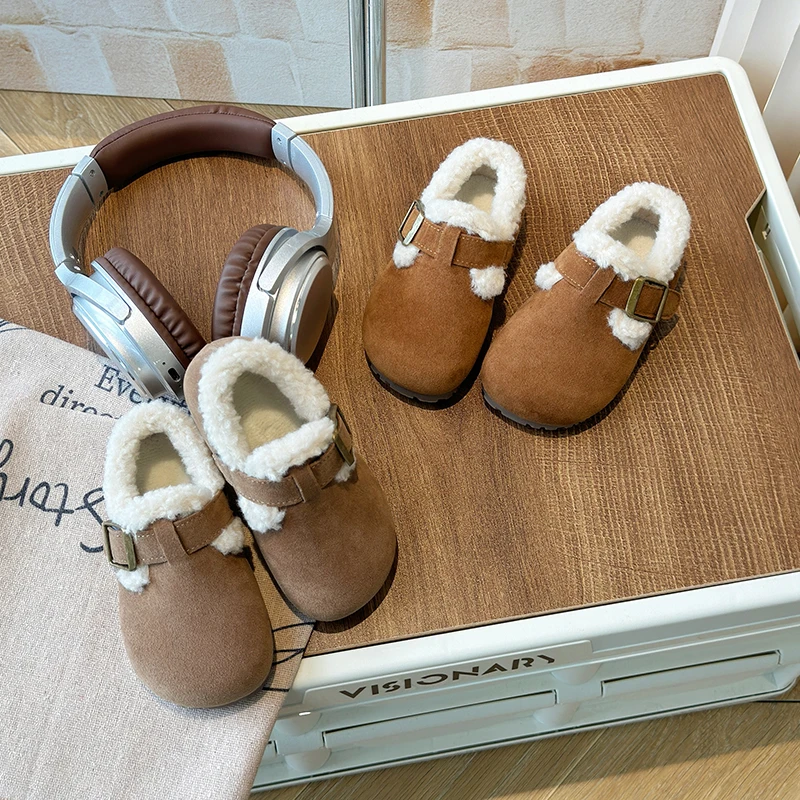 2025 Winter New Round Toe Warm Cotton Shoes Hook&Loop Portable Korean Version Of Children's Shoes