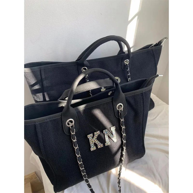 Personalized Black Tote Bag Bride Tote Pearl Letters Honeymoon Bag Mother\'s day Gifts for Her Birthday Bridal Shower Gift