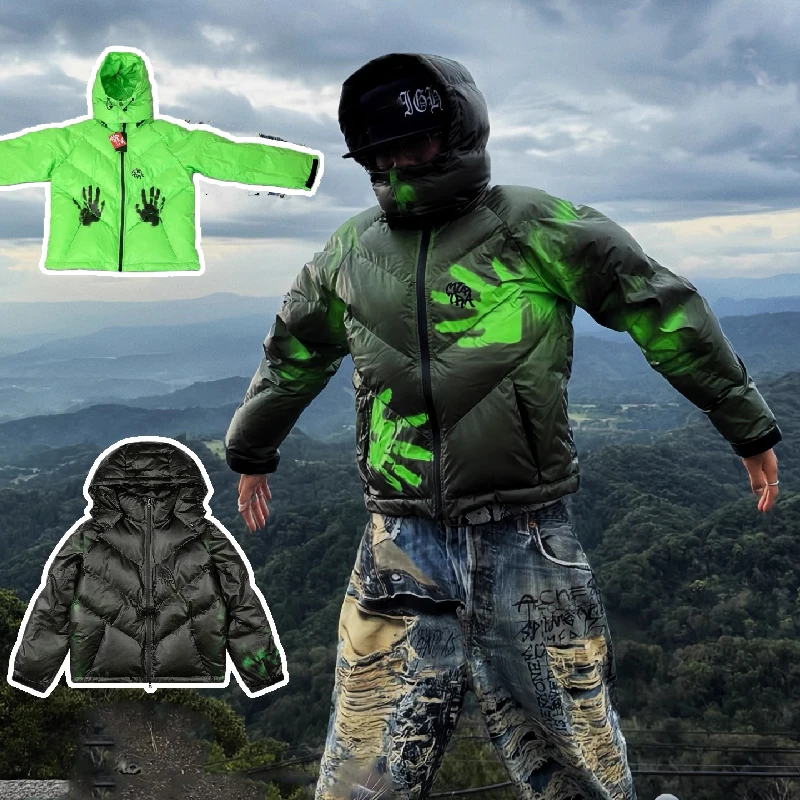 

Temperature Sensitive Color Changing Down Cotton Jacket Winter Men Y2K Streetwear Hooded Puffer Coat Casual Oversized Parka