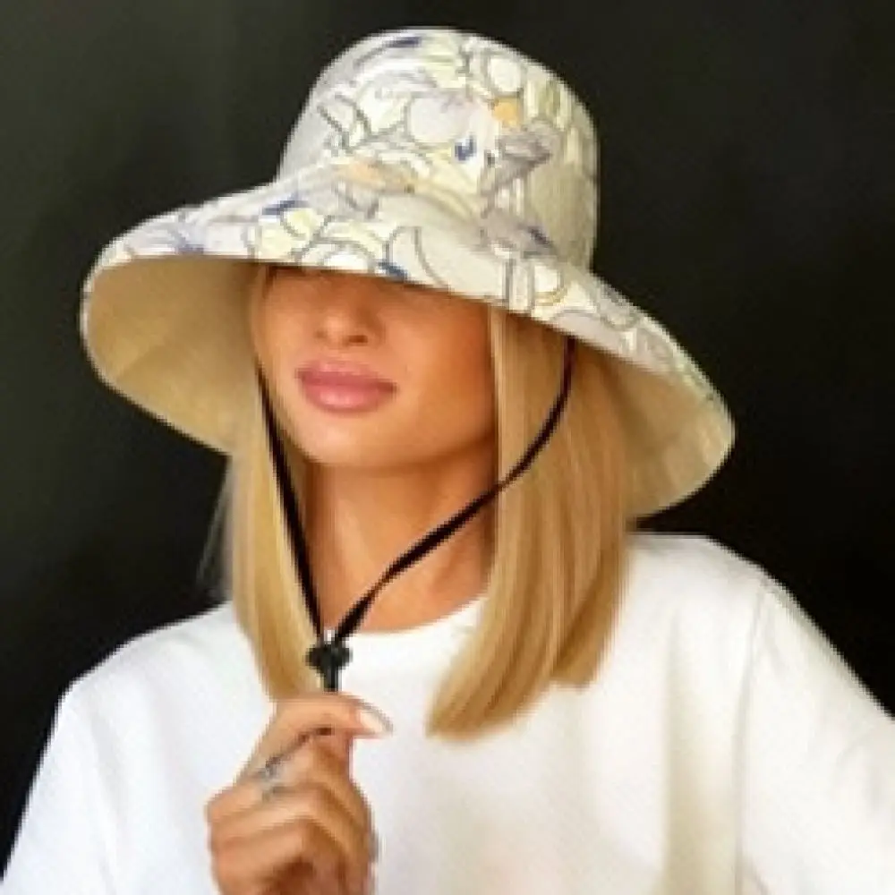 Women Reversible Bucket Hat Cotton Casual Sunshade Cap Foldable Wide Brim Beach Hat Outdoor Travel Fishing Basin Hat Style