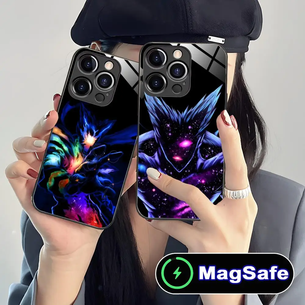 

Чехол для телефона с аниме-персонажем Гароу для iPhone 17 16 15 14 13 12 11 Air Pro Max Plus Mini, стеклянный, цветной, с поддержкой MagSafe, красивый