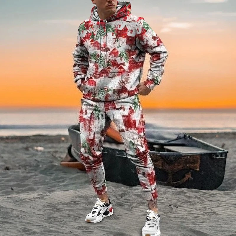 

Мужские комплекты, пуловер с принтом, толстовка, брюки-карандаш до щиколотки, толстовки с капюшоном и карманами, облегающие облегающие повседневные брюки, осень 2023 г.