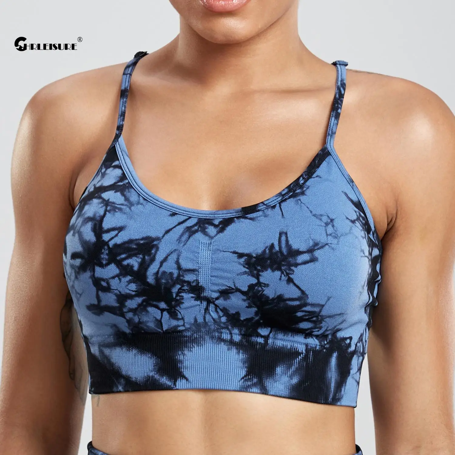 CHRLEISURE-Sujetador deportivo Tie Dye para mujer, ropa interior de Fitness con almohadilla para el pecho, camiseta sin mangas de entrenamiento delgada elástica, chaleco atlético, ropa de gimnasio