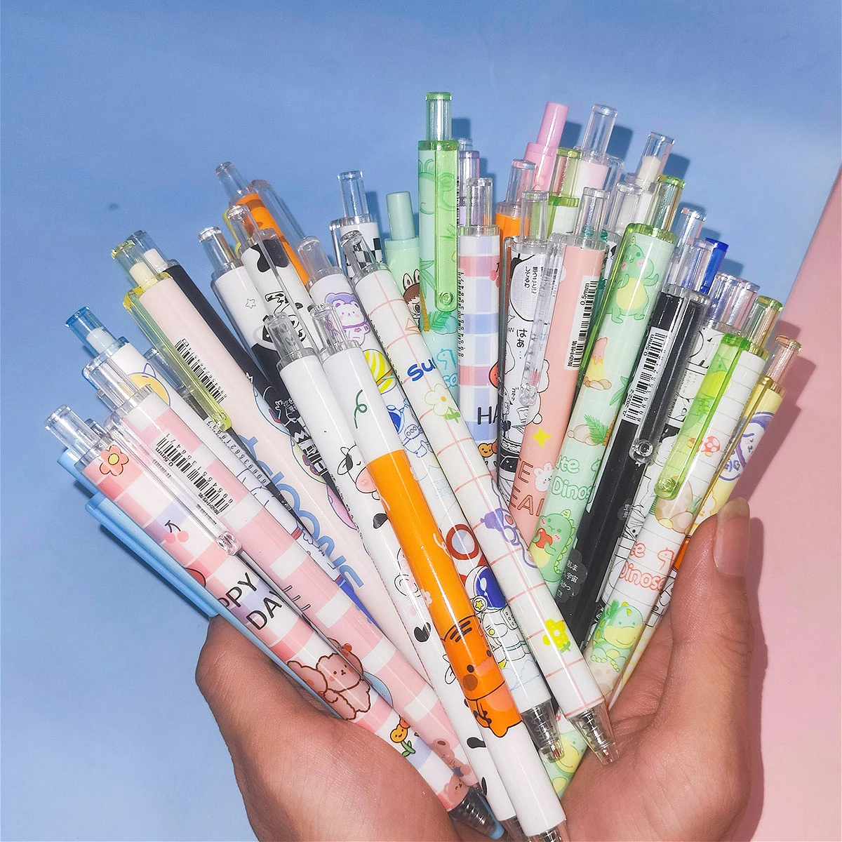 

30Pcs/Lot Cute Cartoon Press Gel Pens Black Writing Stationery Kawaii Tiger Bear Cow Astronaut Pen Kids School Office Supplies