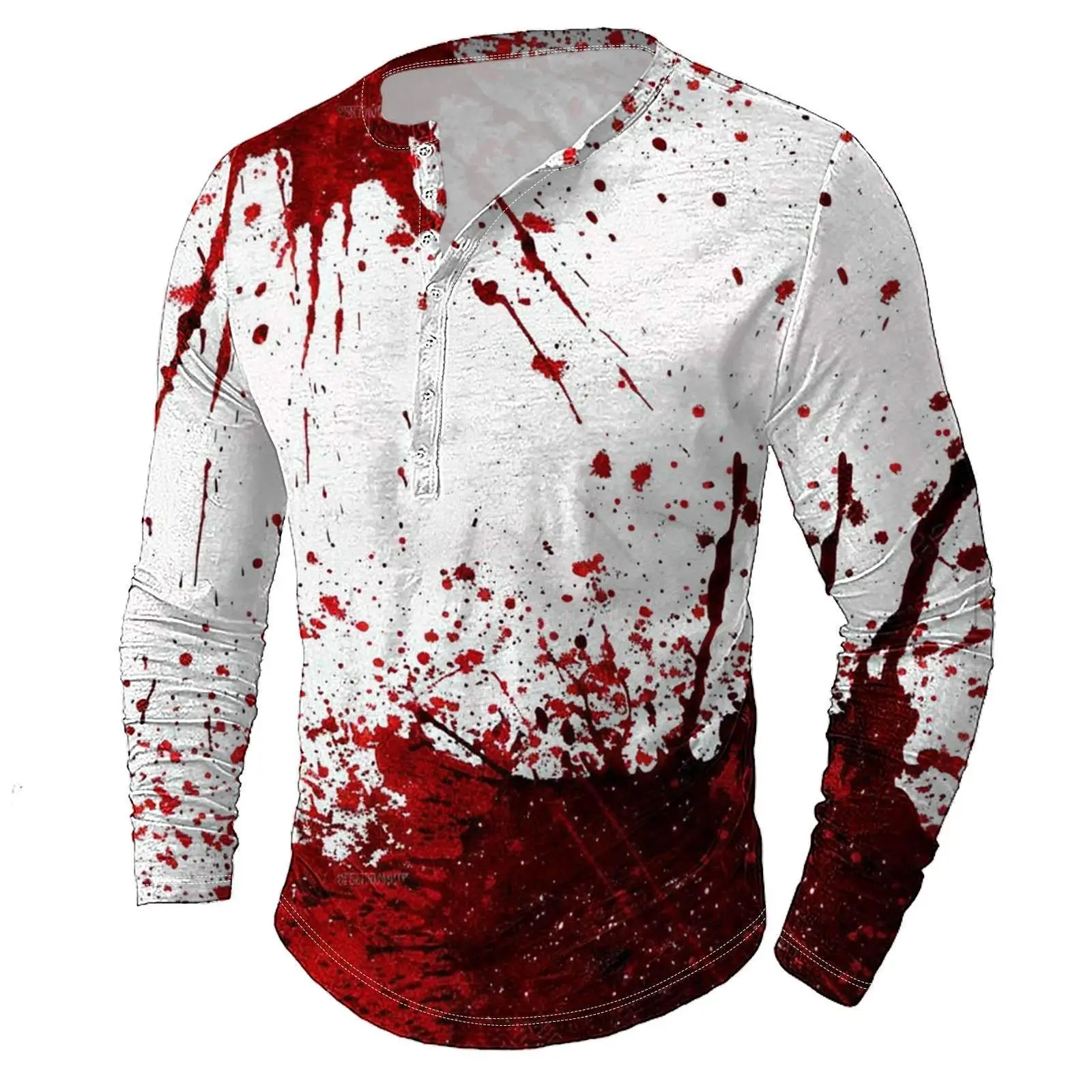 Halloween T Shirt For Men Henrley Shirt Blood Stains Graphic T-Shirts Long Sleeve Tee Oversized Clothing Tops Outdoor Streetwear