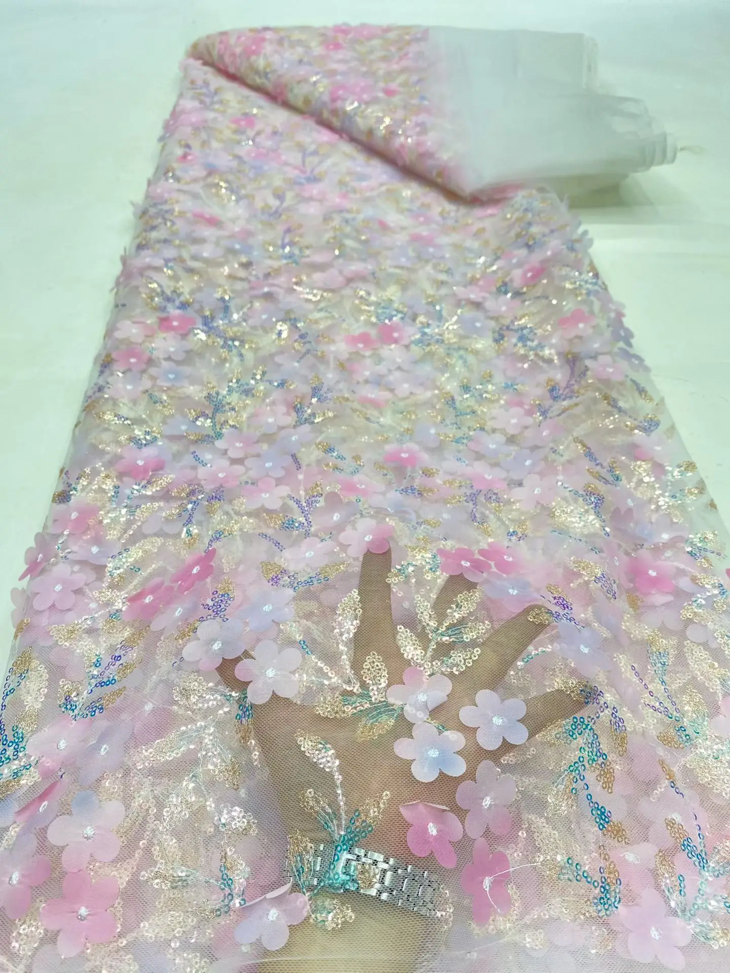 

2025 новейшая африканская нигерийская гипюровая вышивка с блестками, высокое качество для шитья, тюлевые кружевные тканевые платья, 5 ярдов DP0463