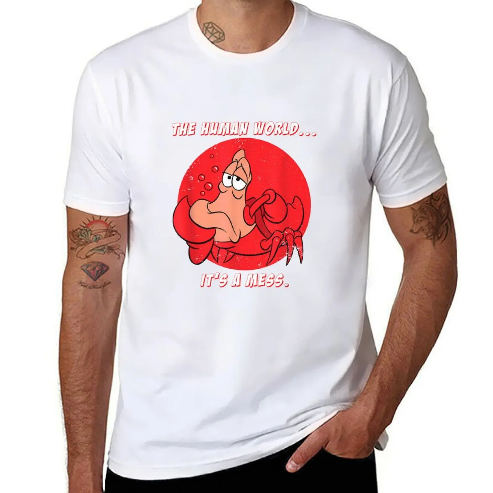 

Футболка The Little Mermaid Sebastian The Human World, мужские футболки для мужчин, повседневная мужская футболка из 100-процентного хлопка