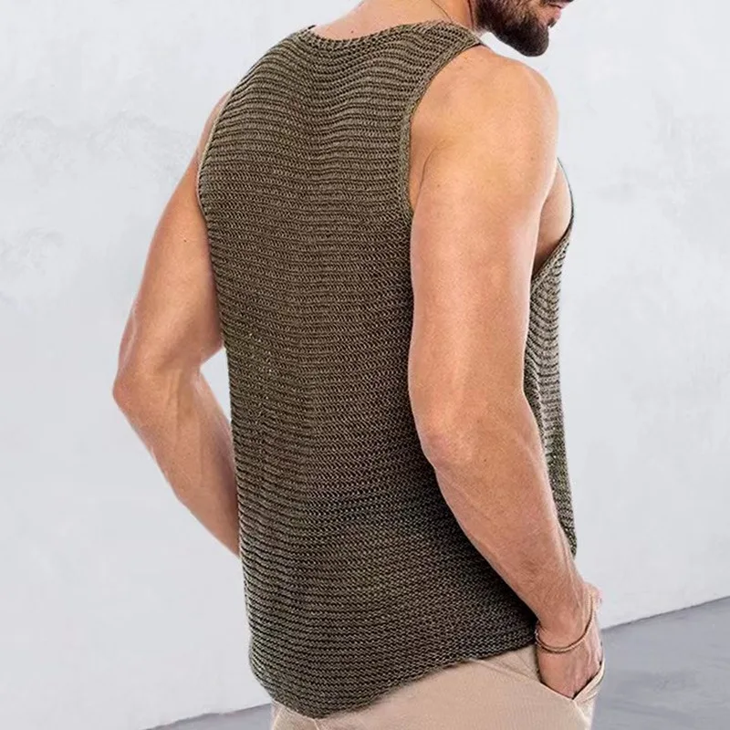 Fashion Y2k Knitted Vest Streetwear Trend Striped Hollow Sleeveless Top Genderless Clothing Men Gay Tank Tops Harajuku