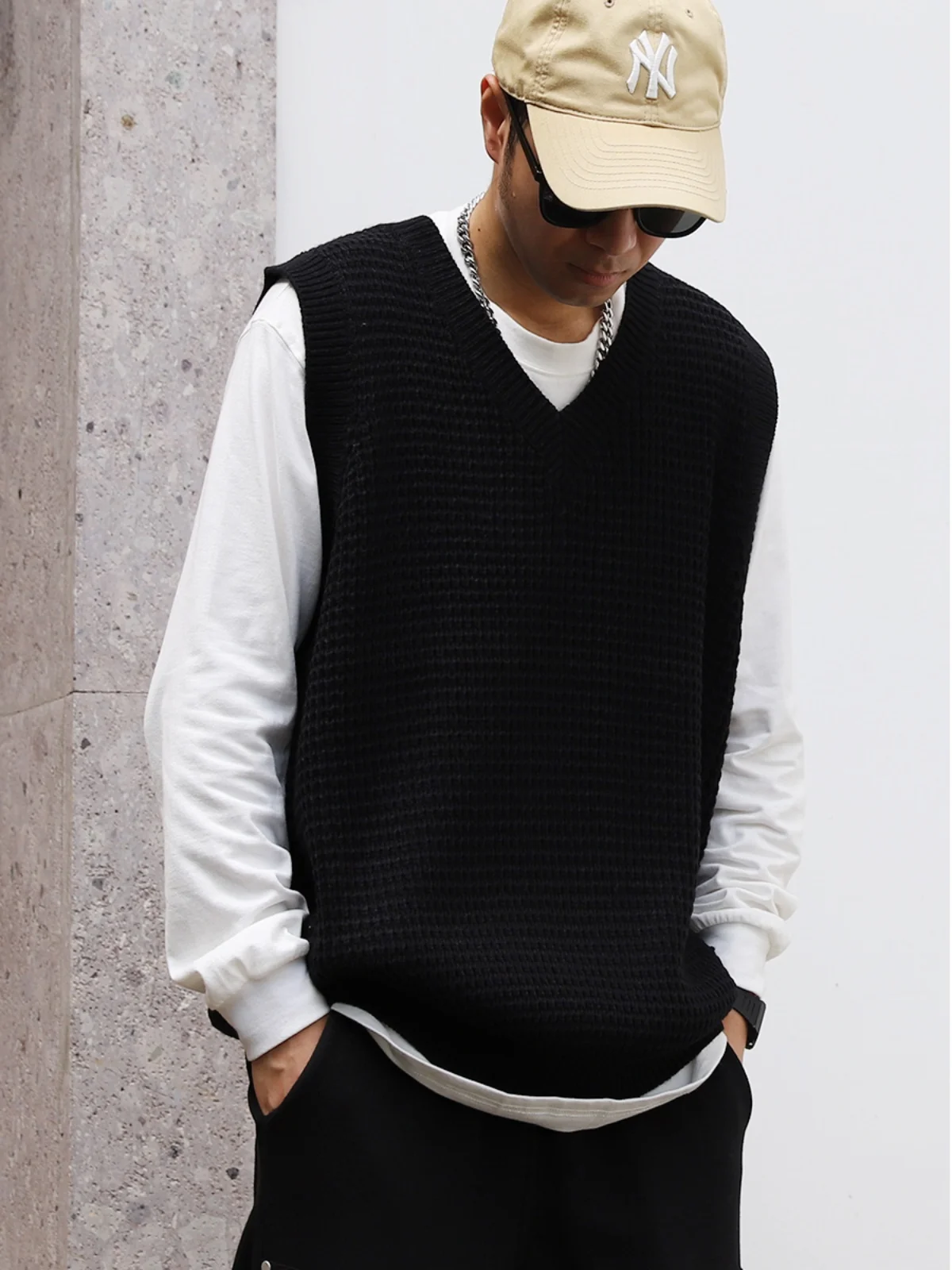 

Retro Pure Color Men's Svel Knitted Sweater Pine Pattern V-ne Casual Loose Fit Autumn Winter Faion Trend