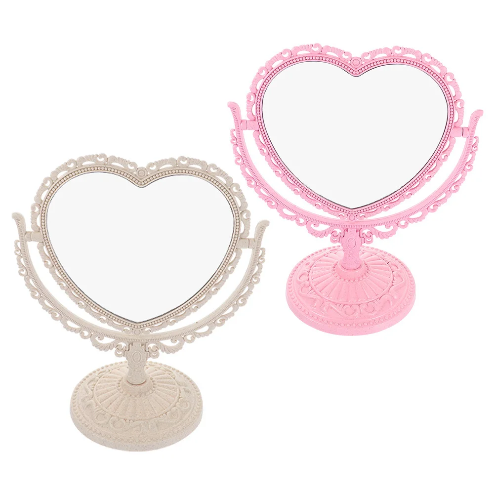 2Pcs Aesthetic Heart Shaped Desk Mirror Cute Vanity Mirror for Girls Women Professional Makeup Artists Gift Choice