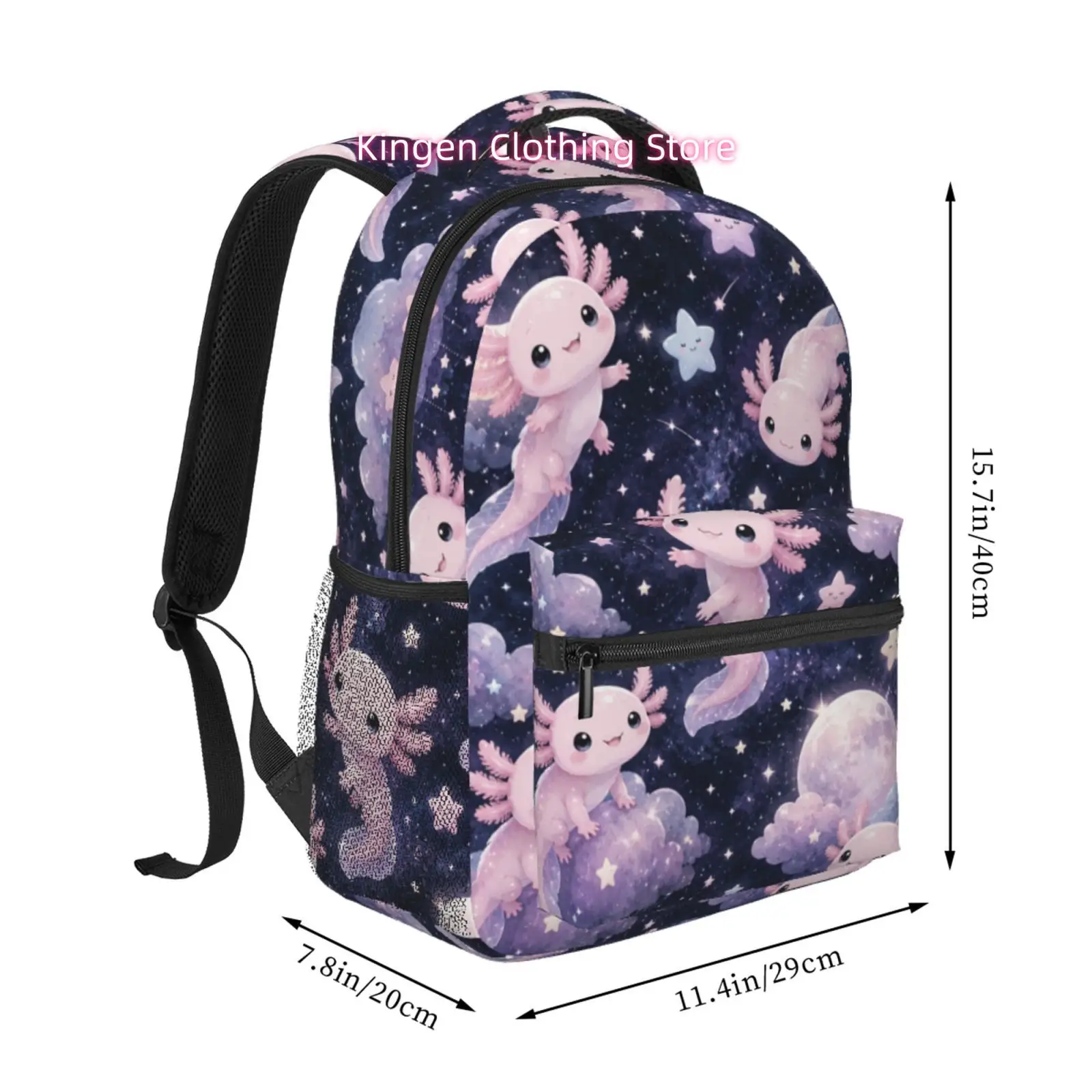 Women' & Cute Axolotl Backpack with Starry Night Print - Lightweight Oxford Cloth Daypack Suitable for, Commute, Travel, Adjusta