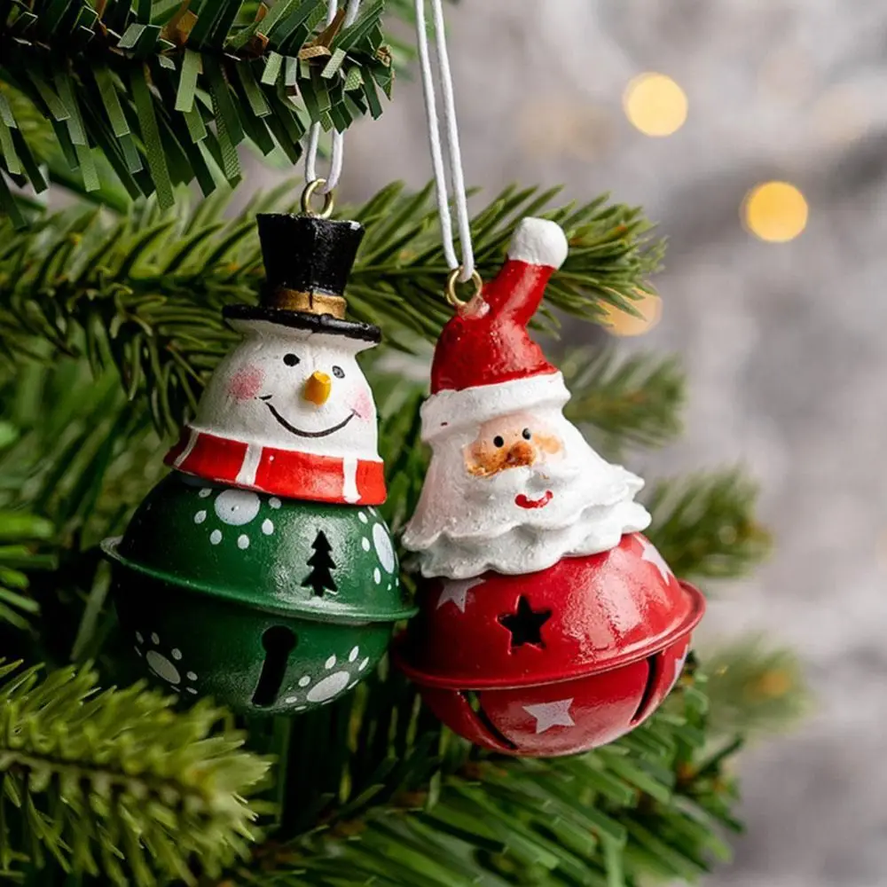 Cute Christmas Santa Bell Pendant Hanging Iron Art Snowman Bell Pendant Rust-proof Xmas Tree Ornaments Home Decor