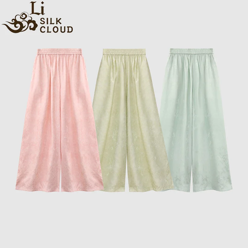 LI SILK CLOUD xiangyunsha Long Pants - Traditional Silk Trousers, Elegant Daily Wear Guangdong Guangdong Gauze Black Pearl
