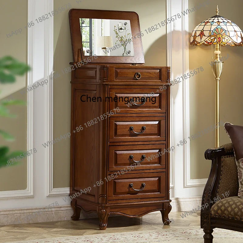 American solid wood bedroom retro storage bucket cabinet multi-function with mirror dresser storage storage R
