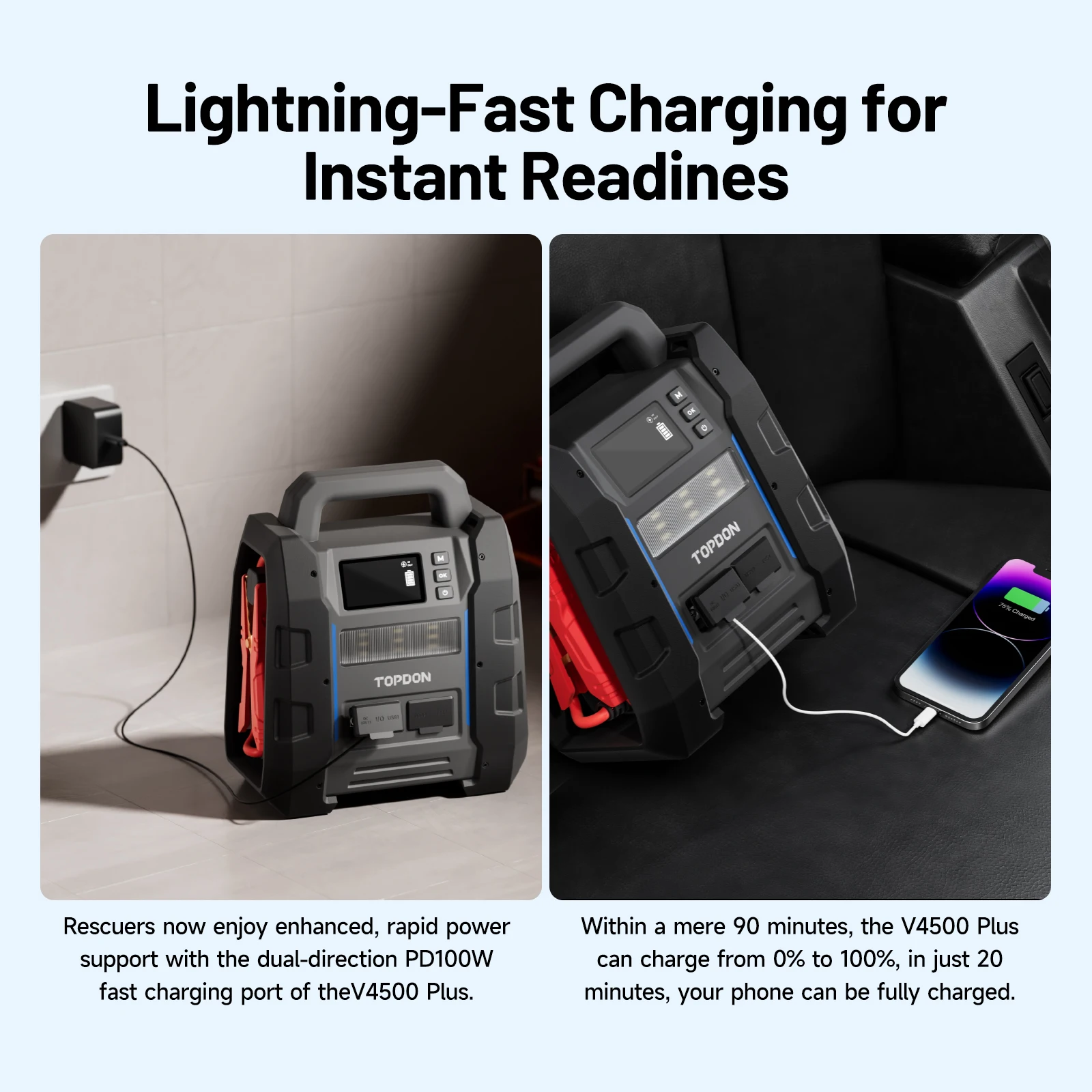 Portable Topdon V4500 Plus Multi Function Battery Booster Powerbank Super Capacitor 12V Jump Starter Power Bank for Truck