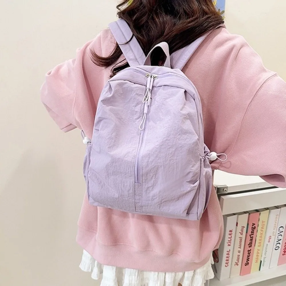 Fashion Pleated Nylon Backpack Large Capacity Solid Color Rucksack Lightweight Durable Student School Bag Gift